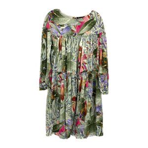 Geisha Designs Green & Purple Floral Midi Dress | Petite, Round Neck